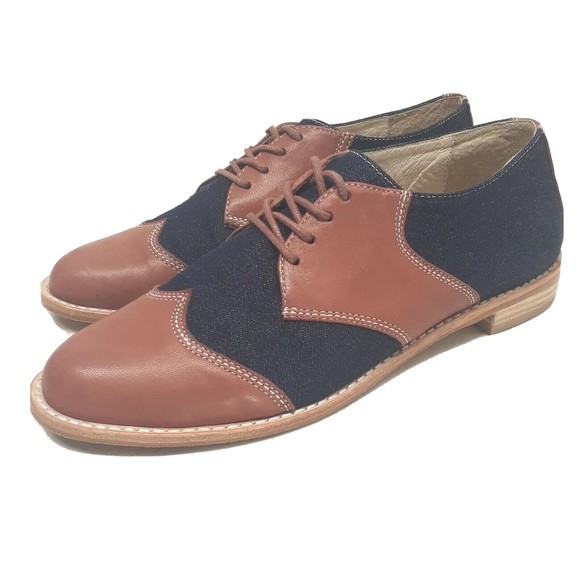 F-Troupe Womens Saddle Shoes Sz 39 Leather and Denim Brown Blue US Sz 8.5 - Picture 16 of 16